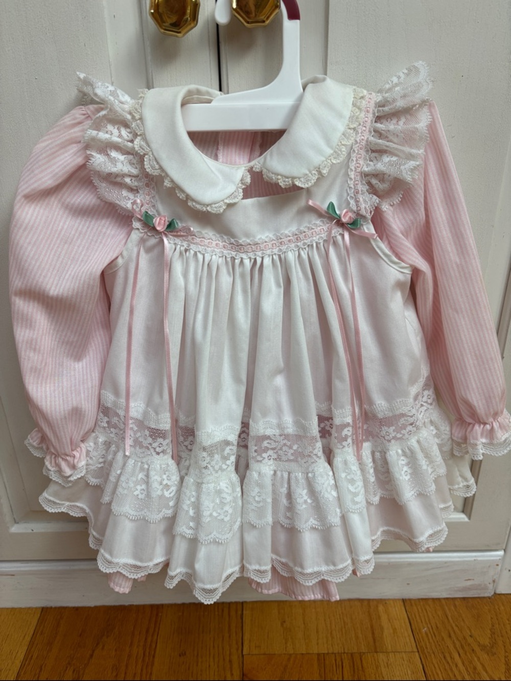Vintage Pink & White Lace Baby Dress
